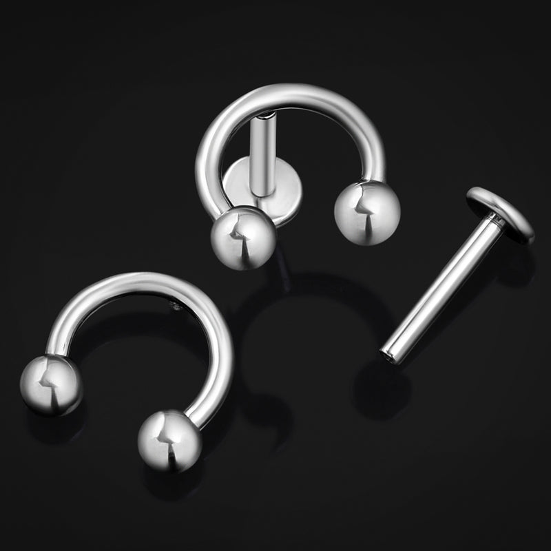 Labret, argenté, fer à cheval, filetage interne, titane, calibre 1,2 mm