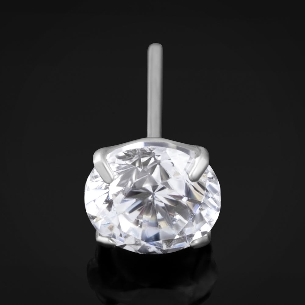Labret Top, Silver, Claw Set CZ Stone, Threadless, Titanium Top - ASTM F136 Titanium Labret Top, Threadless For Nose Lip Ear Piercing 
