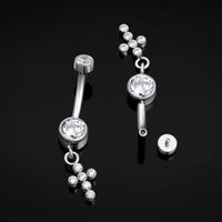 Dangle Belly Bar, Argenté, Croix sertie de strass, Filetage interne, Titane, 1,6 mm