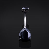 Barre pour nombril, argent, pierre en goutte CZ noire double, filetage interne, titane, calibre 1,6 mm