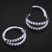 Piercing de narine, anneau segmenté serti de perles, argent, titane ASTM F136