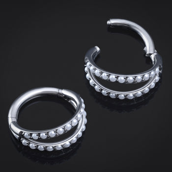 Nostril Piercing, Pearl Jewelled Segment Ring, Silver, ASTM F136 Titanium