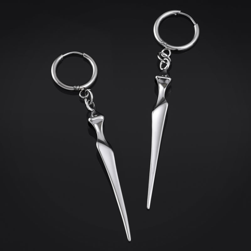 Boucles d'oreilles créoles, argent, obélisque, acier inoxydable - paire