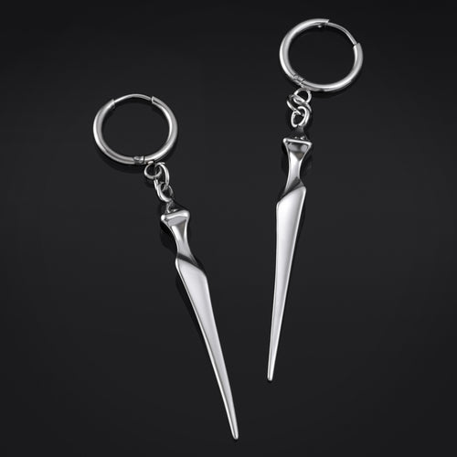 Hoop Earrings, Silver, Obelisk, Stainless Steel - Pair