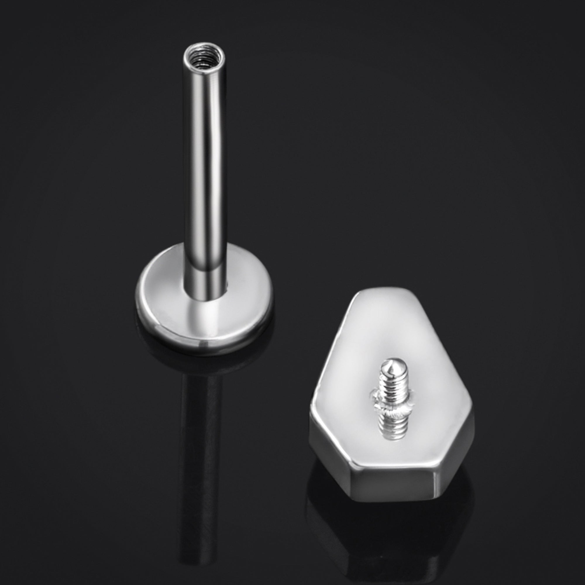 Titanium Internally Threaded Silver Coffin Labret Stud with Green Gem