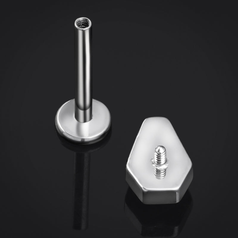 Titanium Internally Threaded Silver Coffin Labret Stud with Green Gem