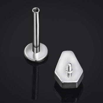 Titanium Internally Threaded Silver Coffin Labret Stud with Green Gem
