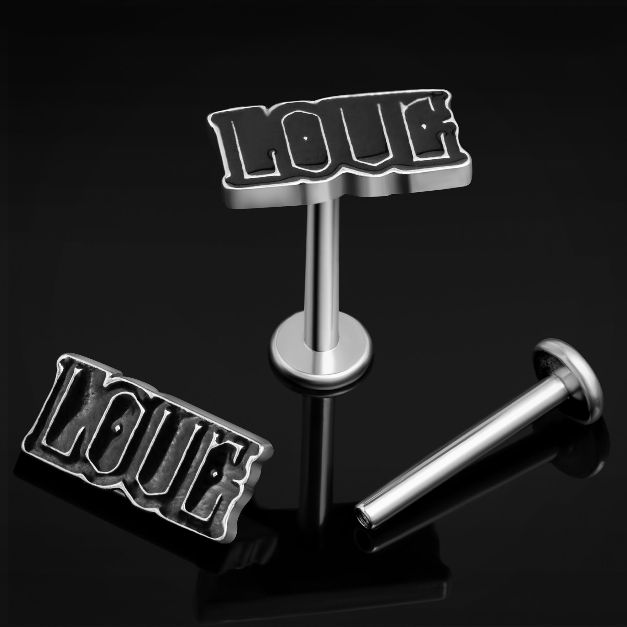 Silver, Love, Internally Threaded, Labret Stud, ASTM F136 Titanium, 1.2mm