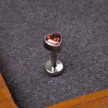 Medusa Stud, Silver, Red Heart CZ Stone, Internal Thread, ASTM F-136 Titanium