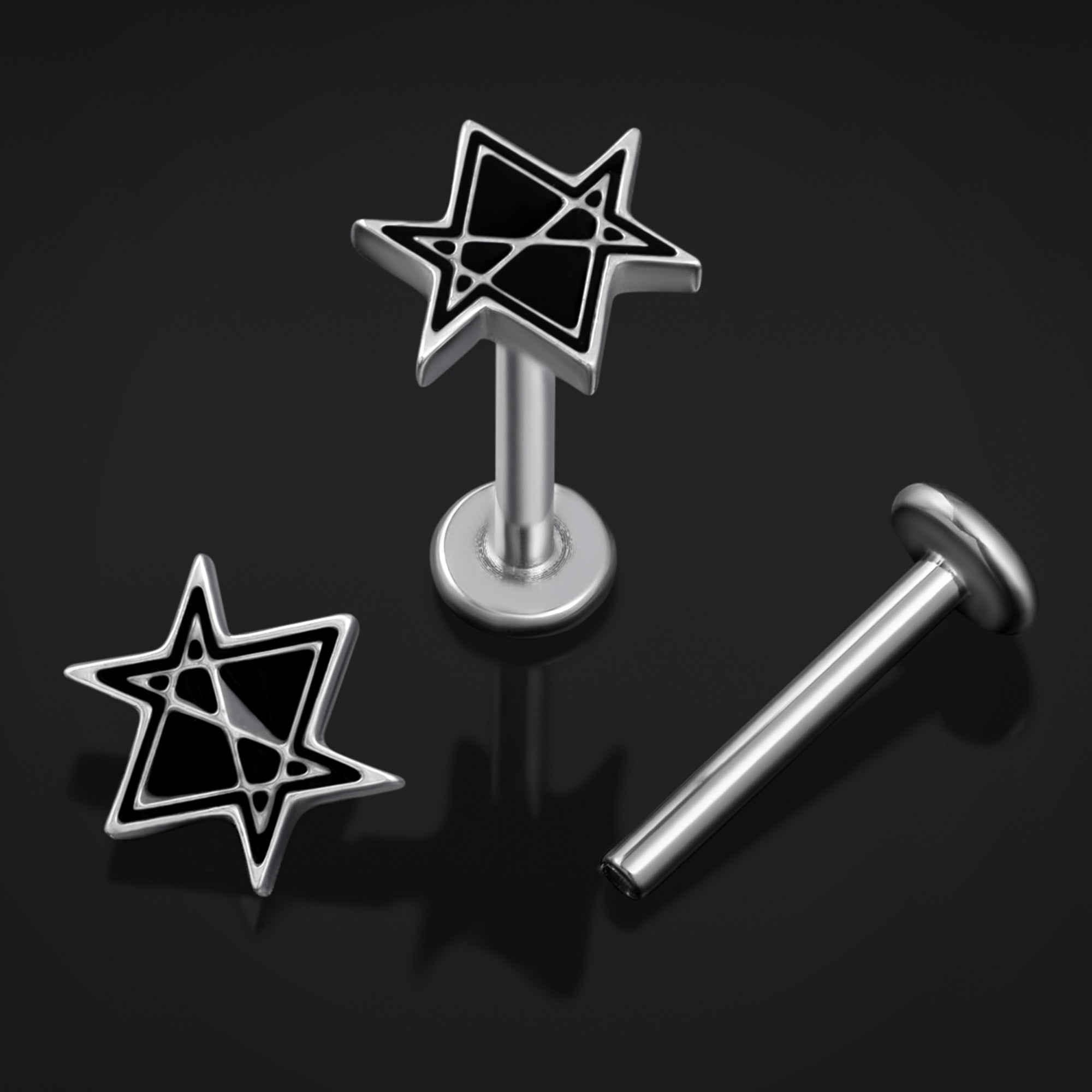 Labret Stud, Silver, Hexagram, Internally Threaded, Titanium, 1.2mm Gauge