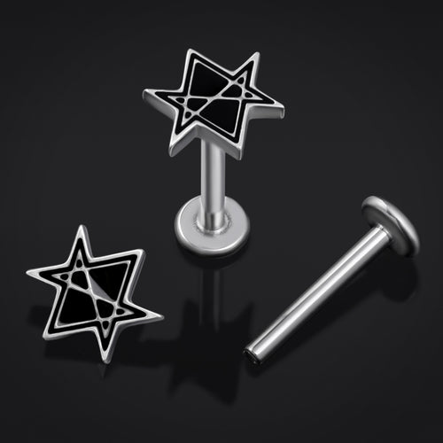 Silver Hexagram Internally Threaded Titanium Labret Stud 1.2mm Gauge