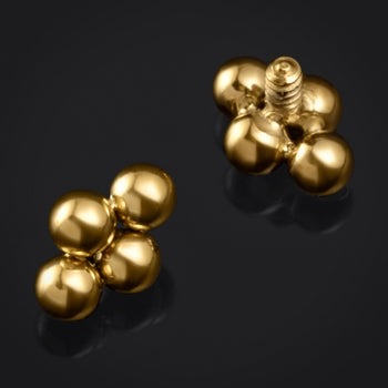 Labret Top, Gold, Four Bead Cluster, Internally Threaded, Titanium