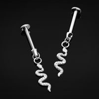 Labret pendentif, argent, serpent, filetage interne, titane, 1.2mm