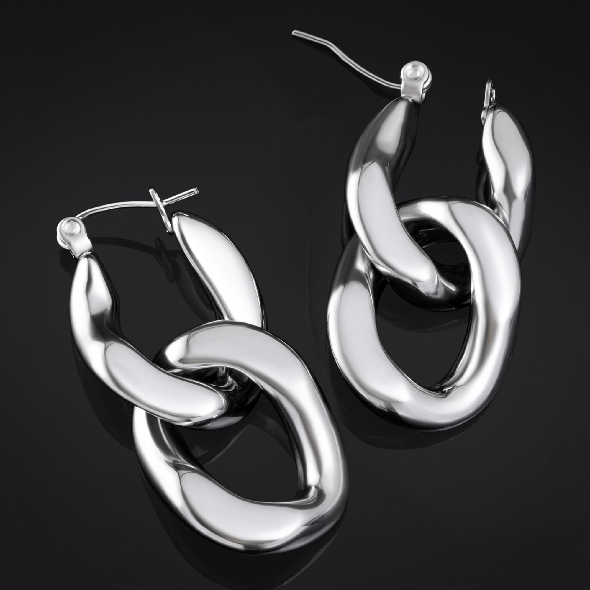 Huggie Hoop Earrings, Silver, Spiked Heart, Stainless Steel - Pair