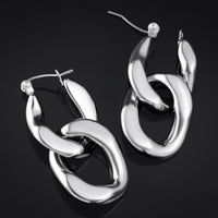 Boucles d'oreilles créoles argent, maillons de chaîne, acier inoxydable - paire