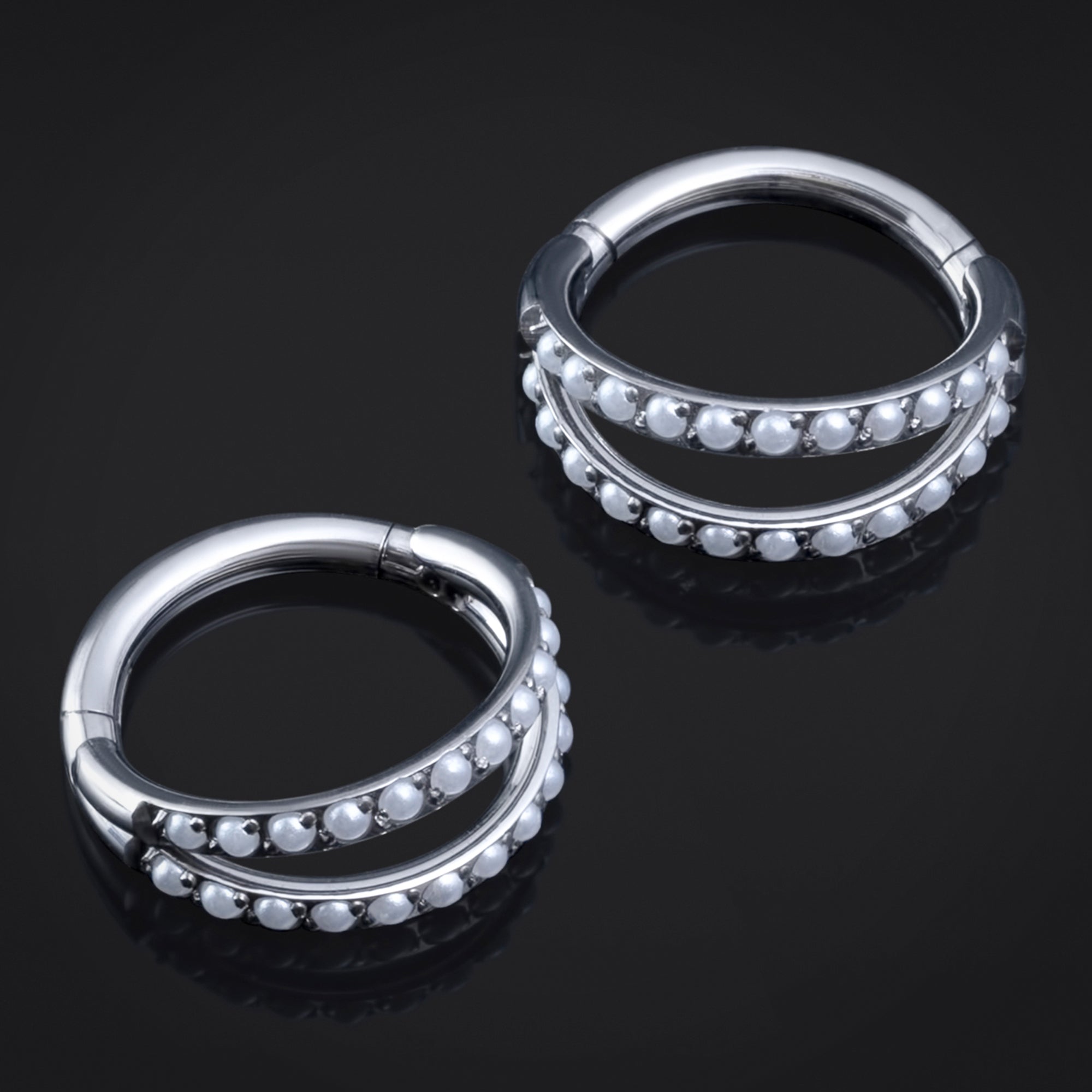 Piercing de narine, anneau segmenté serti de perles, argent, titane ASTM F136