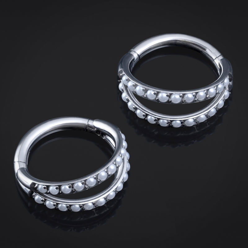 Piercing de narine, anneau segmenté serti de perles, argent, titane ASTM F136