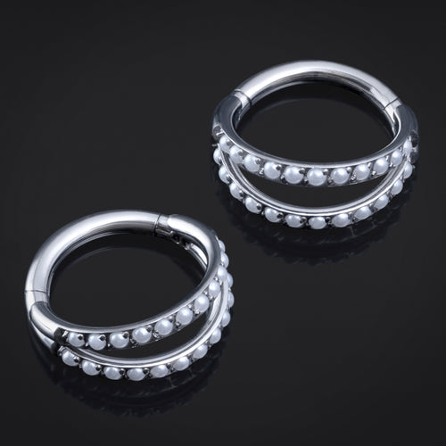 Nostril Piercing, Pearl Jewelled Segment Ring, Silver, ASTM F136 Titanium