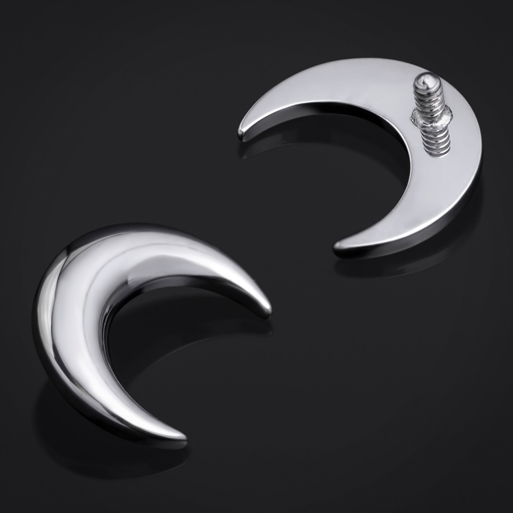 Labret Top, Silver, Crescent Moon, Internally Threaded, Titanium