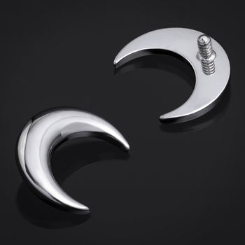 Labret Top, Silver, Crescent Moon, Internally Threaded, Titanium