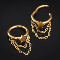 Bague Hélice Étoile à Double Chaîne, Dorée, Titane ASTM F136
