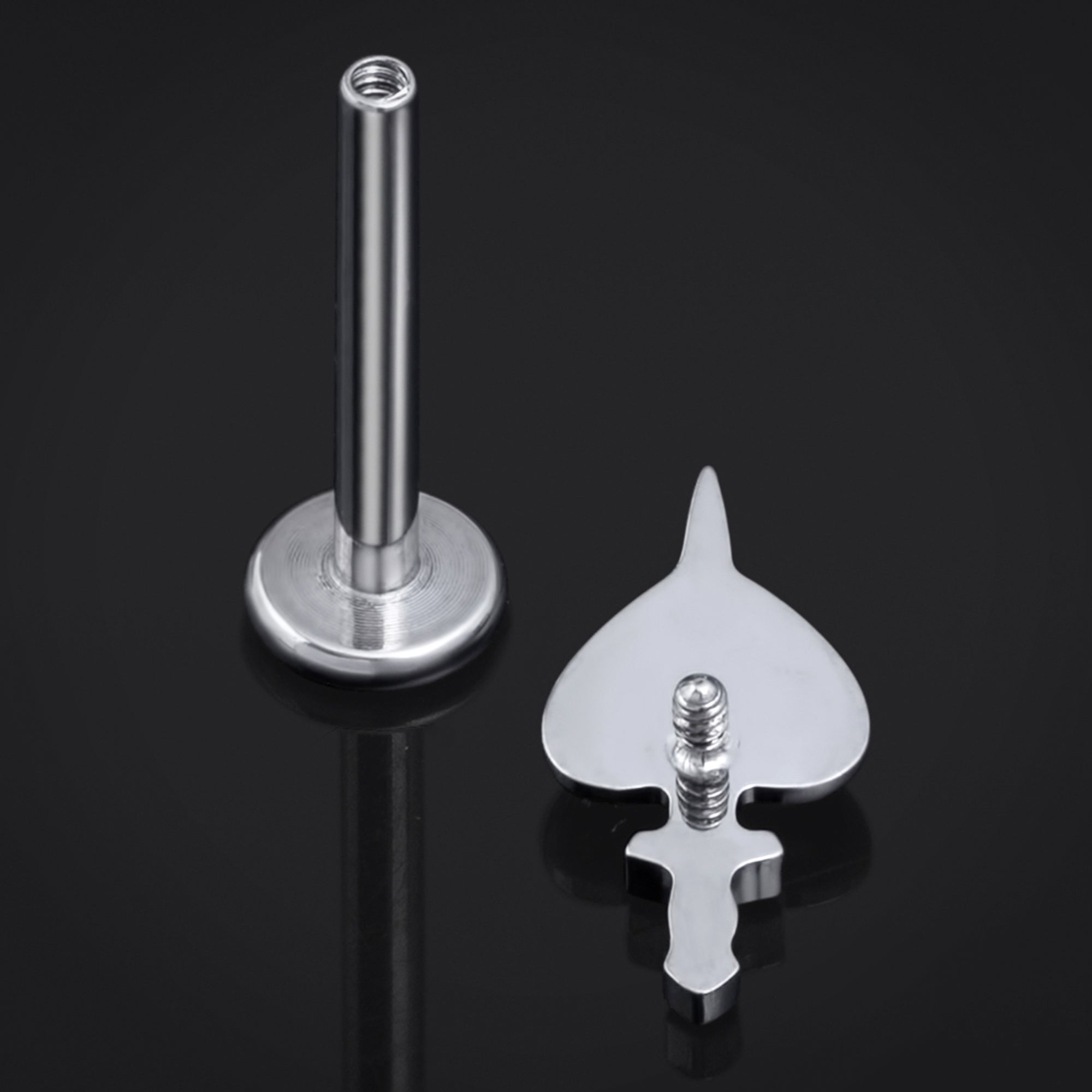 Silver, Sword Heart, Internally Threaded, Labret Stud, ASTM F136 Titanium, 1.2mm