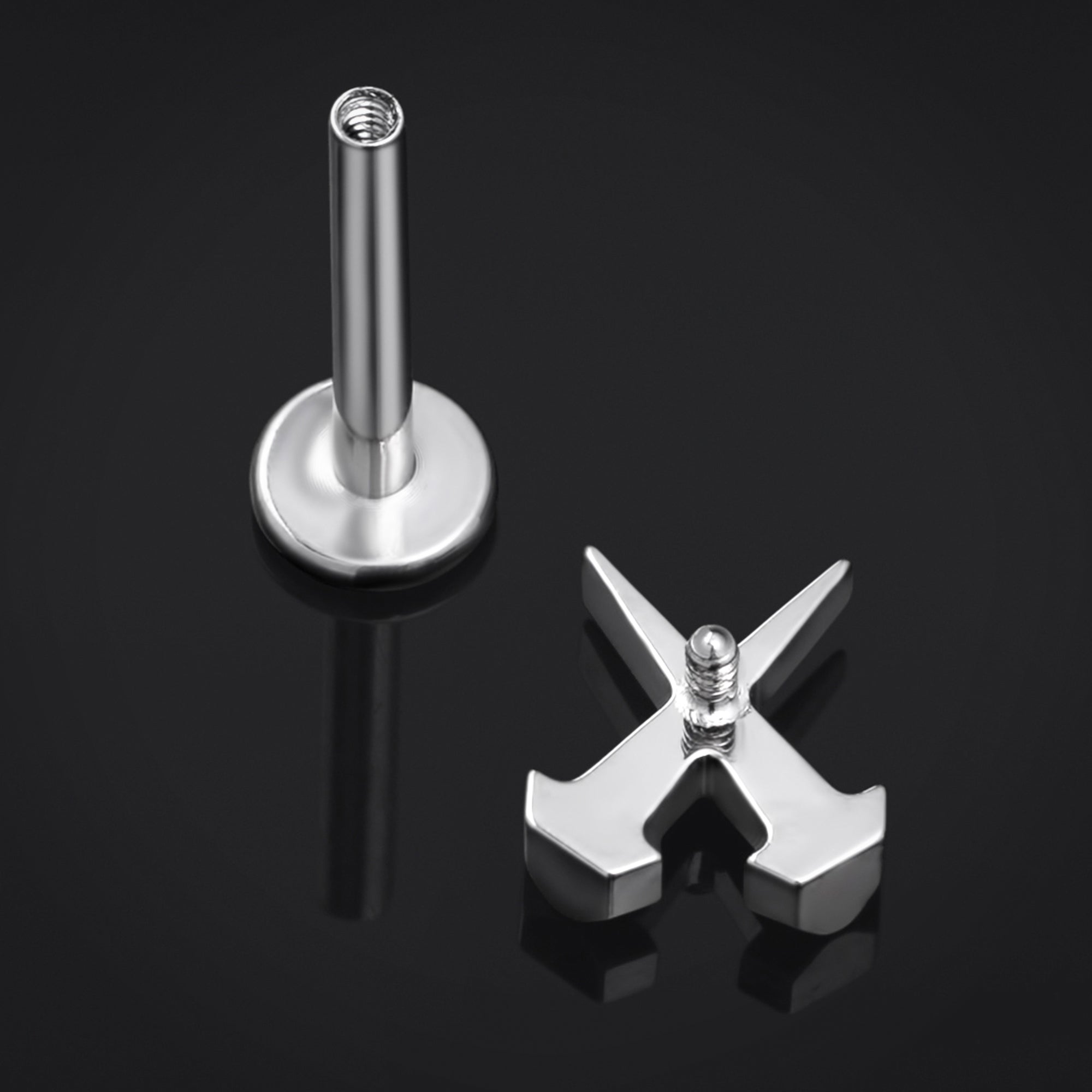 Labret Stud, Silver, Coffin Nails, Internally Threaded, Titanium, 1.2mm Gauge