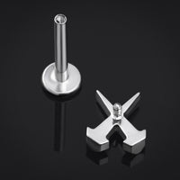 Piercing labret, argent, ongles cercueil, filetage interne, titane, calibre 1,2 mm