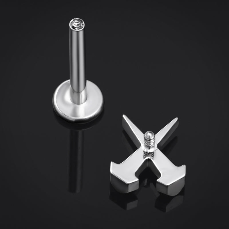 Piercing labret, argent, ongles cercueil, filetage interne, titane, calibre 1,2 mm