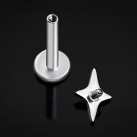Labret-Stecker, Silber, vierzackiger Stern, Innengewinde, Titan, 1,2mm