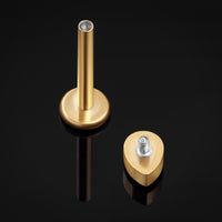 Labret, doré, pierre CZ noire en goutte, titane, filetage interne, calibre 1,2 mm