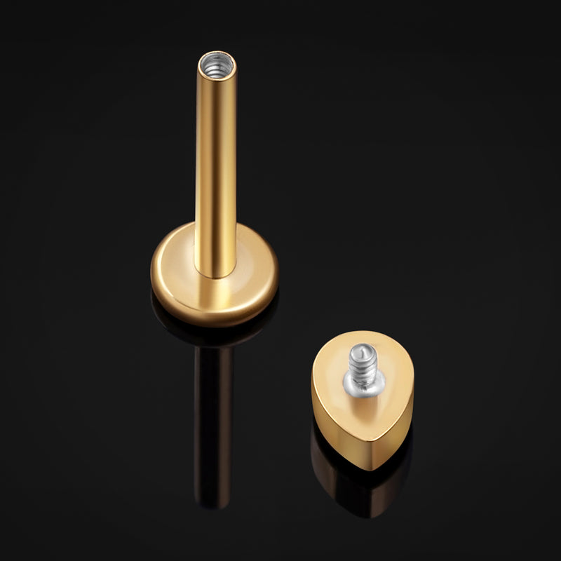 Labret, doré, pierre CZ noire en goutte, titane, filetage interne, calibre 1,2 mm