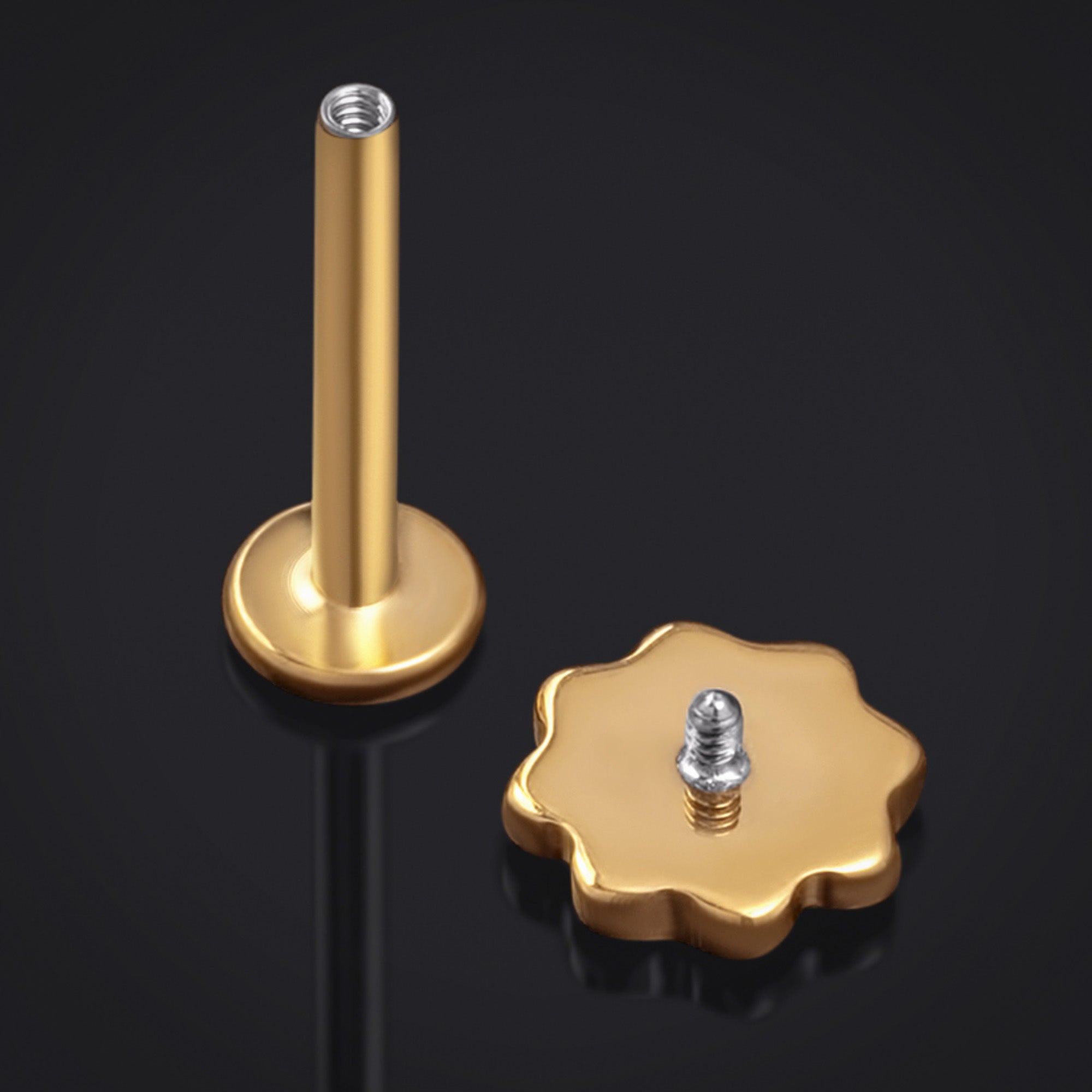 Gold Four Leaf Clover Internally Threaded Titanium Labret Stud 1.2mm Gauge