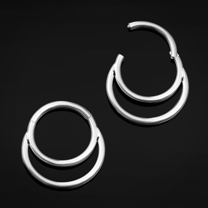 Clicker pour septum, argenté, double anneau, titane