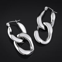 Boucles d'oreilles créoles argent, maillons de chaîne, acier inoxydable - paire