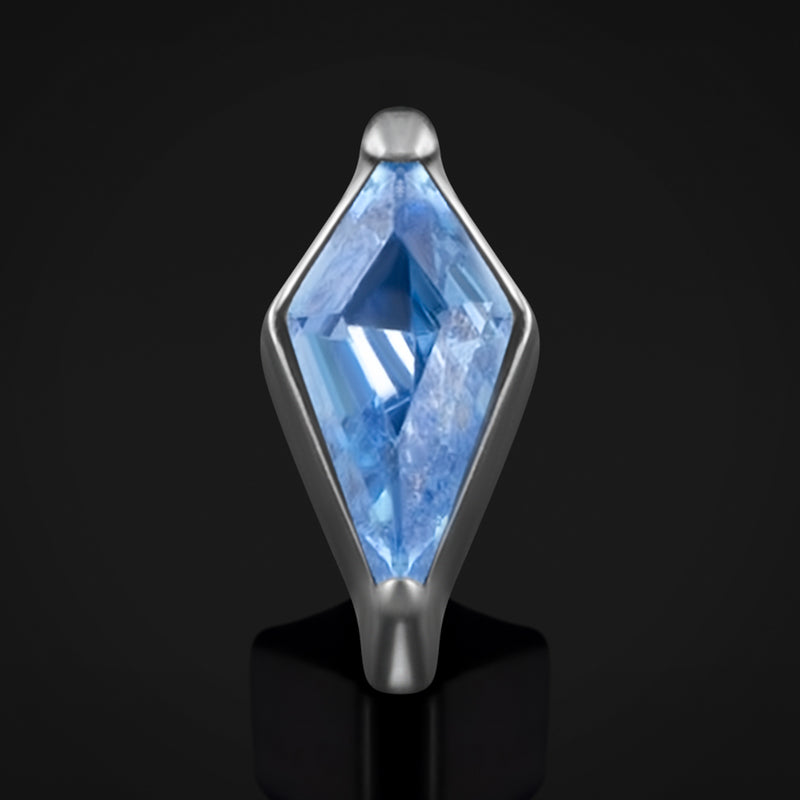Embout de labret, argent, losange serti d’une pierre bleue, à filetage interne, titane