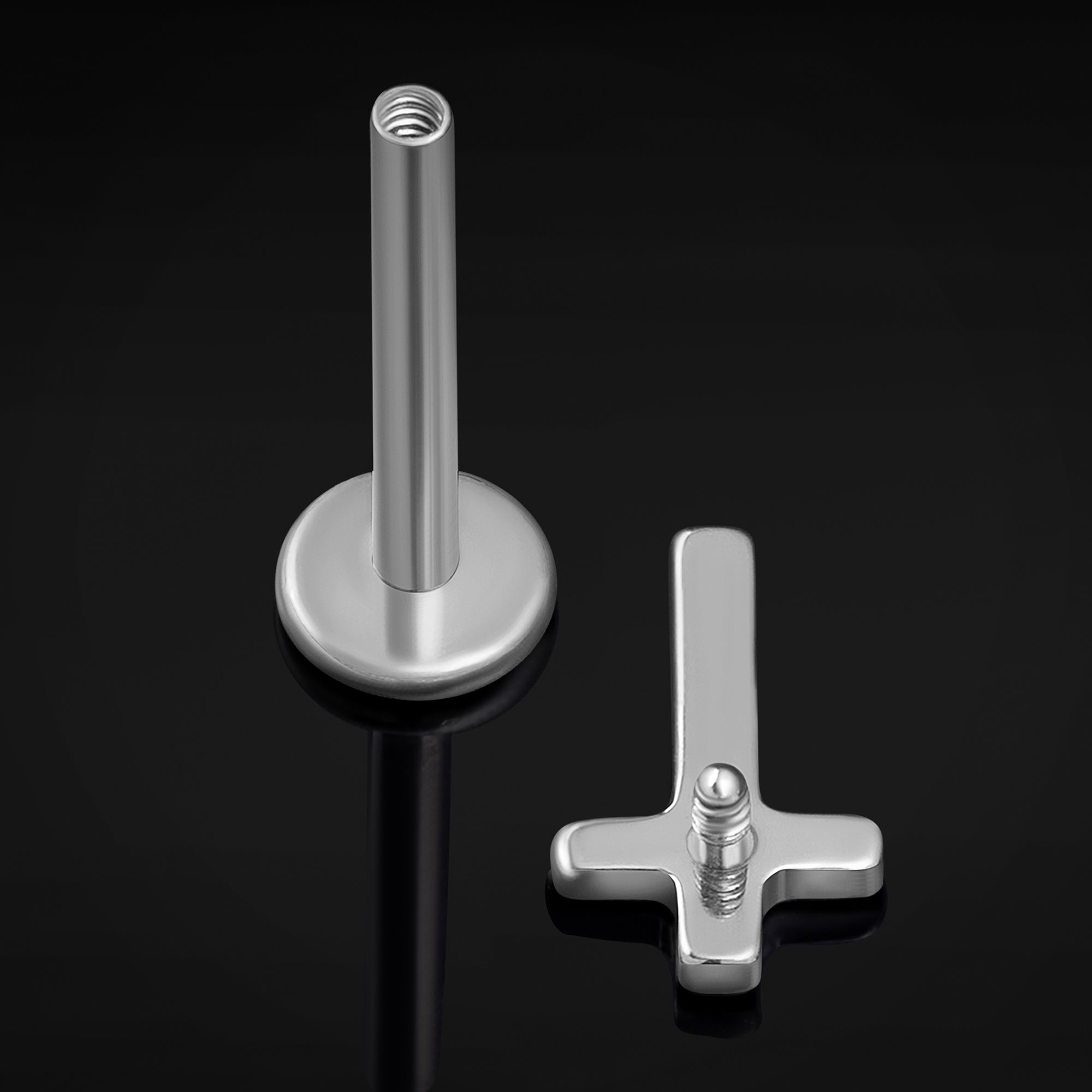 Silver Cross Internally Threaded Titanium Labret Stud 1.2mm Gauge