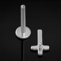 Barrette labret en titane à filetage interne, croix argentée, calibre 1,2 mm