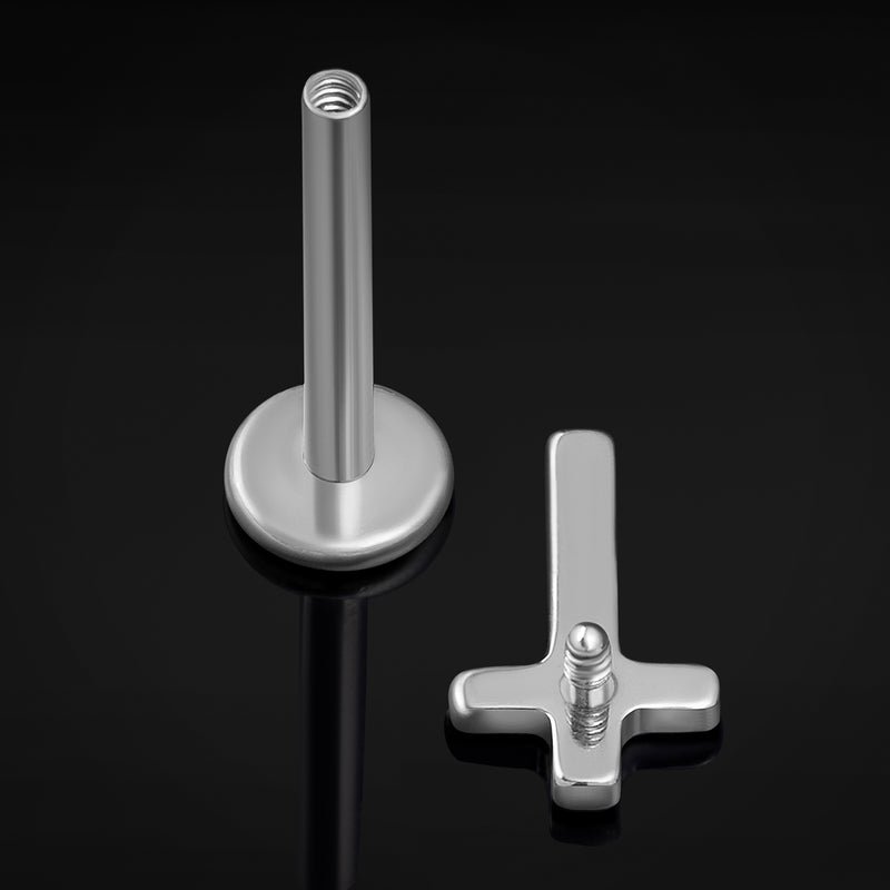 Barrette labret en titane à filetage interne, croix argentée, calibre 1,2 mm