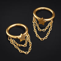 Bague Hélice Étoile à Double Chaîne, Dorée, Titane ASTM F136