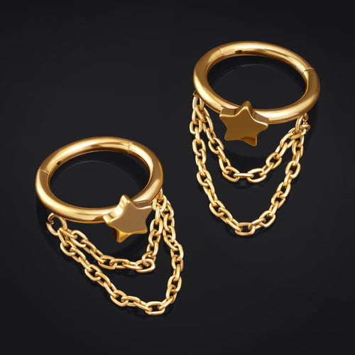 Double Chain Star Helix Ring, Gold, ASTM F136 Titanium