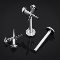 Piercing labret, argent, ongles cercueil, filetage interne, titane, calibre 1,2 mm
