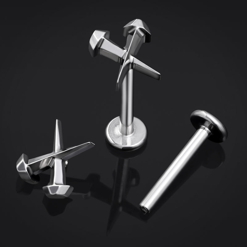 Piercing labret, argent, ongles cercueil, filetage interne, titane, calibre 1,2 mm
