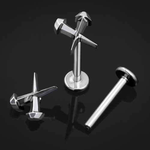 Silver Coffin Nails Internally Threaded Titanium Labret Stud 1.2mm Gauge