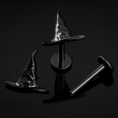 Black Witches Hat Internally Threaded Titanium Labret Stud 1.2mm Gauge