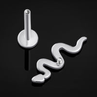 Clou labret argent, serpent, filetage interne, titane, calibre 1.2mm