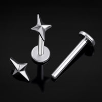 Labret-Stecker, Silber, vierzackiger Stern, Innengewinde, Titan, 1,2mm