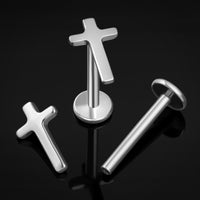 Barrette labret en titane à filetage interne, croix argentée, calibre 1,2 mm