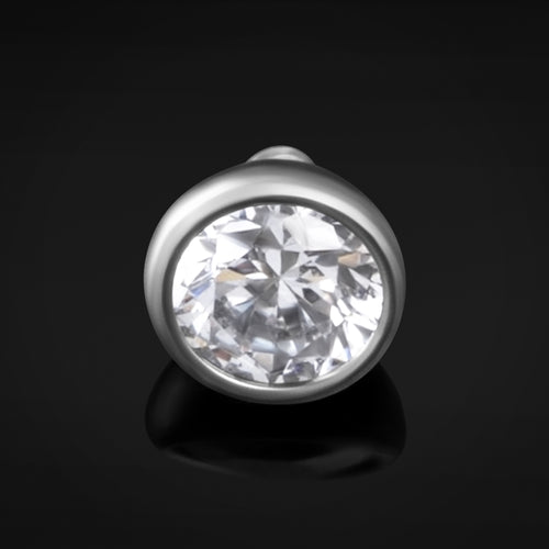 Silver, Clear CZ Stone, Labret Top, Internally Threaded, Titanium