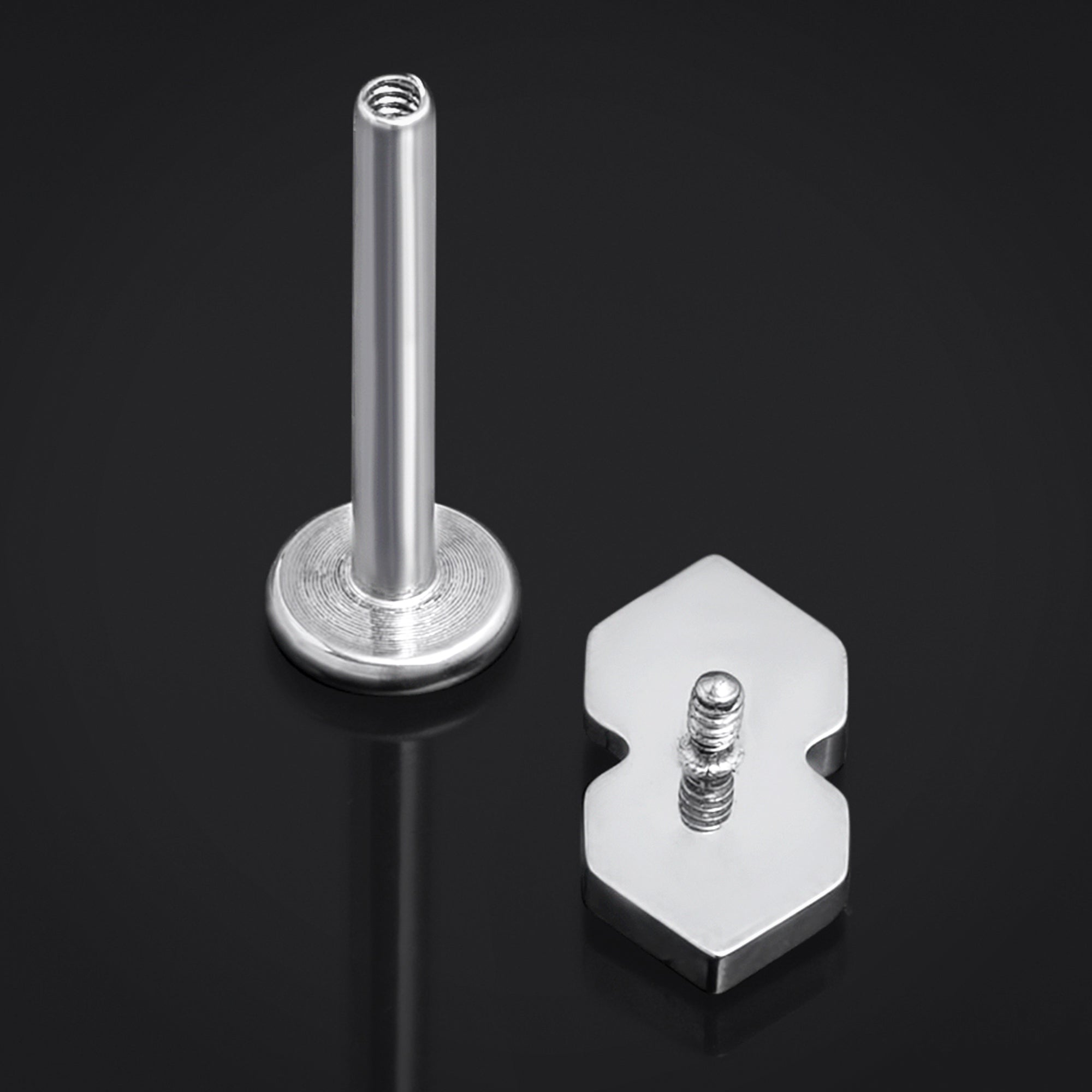 Silver, Cool S, Internally Threaded, Labret Stud, ASTM F136 Titanium, 1.2mm